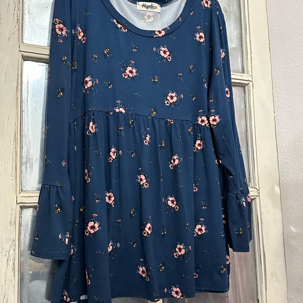 Casual Blue Bell Sleeve Crew Neck Blouse